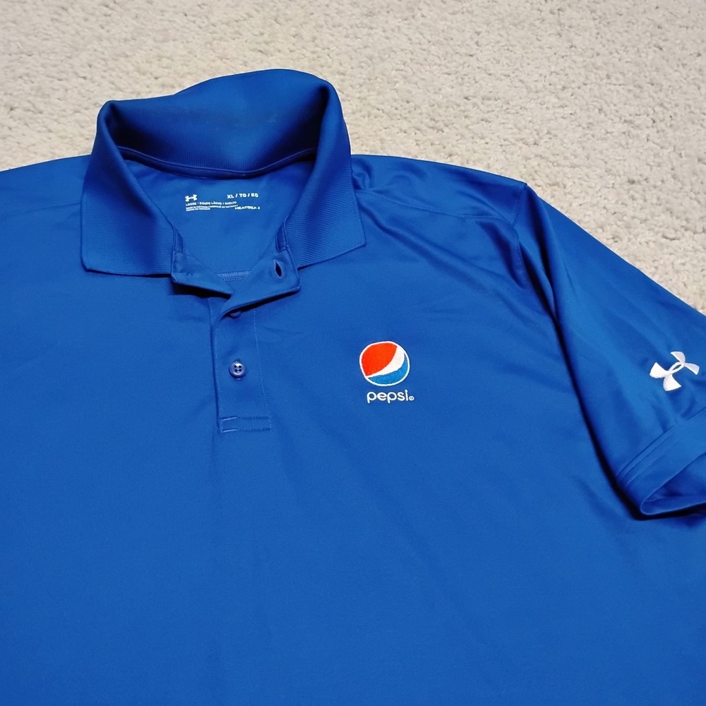 Under Armour Polo Shirt Mens XL Blue Pepsi Performance Employee Staff Soda Heat